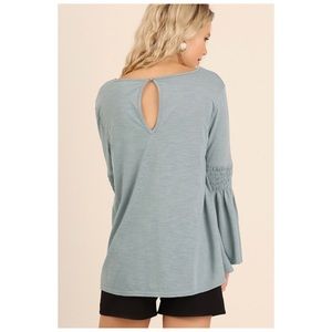 Tops - Blue Top with Bell Sleeves/Keyhole/Criss Cross S/M Tops - Blue Top with Bell Sleeves/Keyhole/Criss Cross S/M